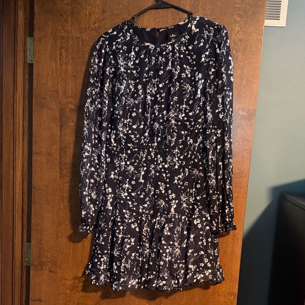 Lulu's Navy and White Floral Long Sleeve Dress